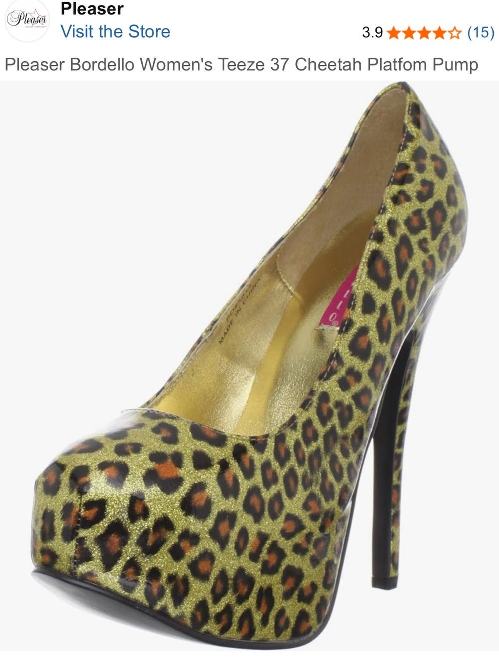 Pleaser Leopard Platform Pump in Gold and Brown